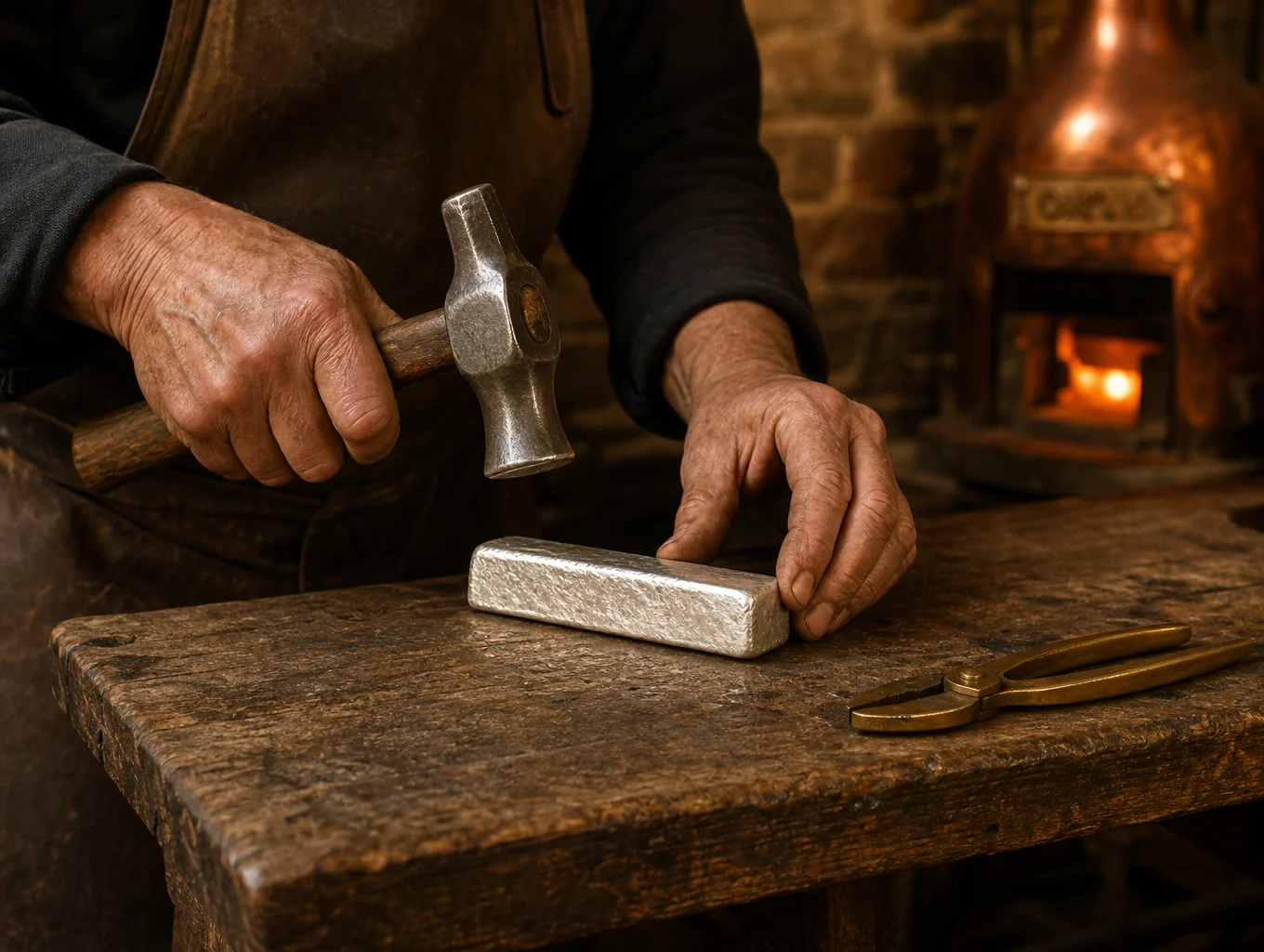 Artisan hands shaping sterling silver at the jewelry bench